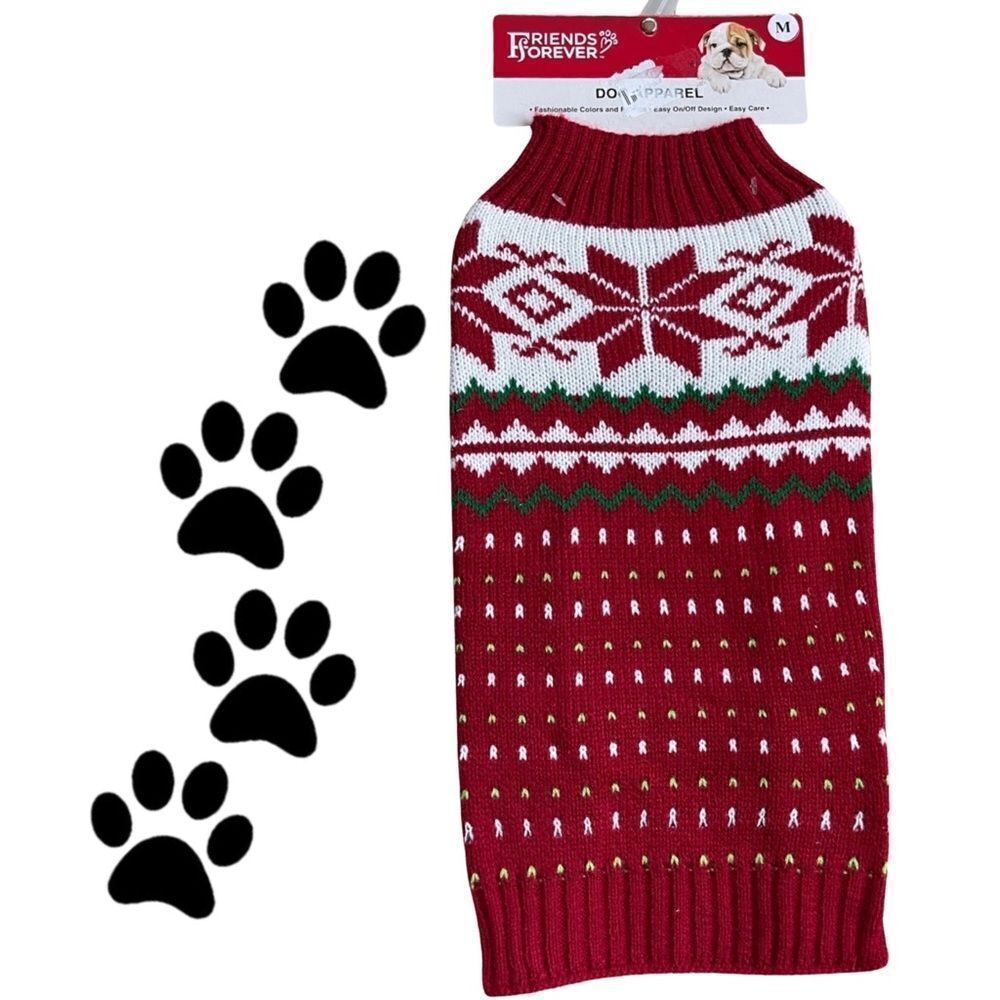 Friends Forever Knit Pet Holiday Red & White Ugly Sweater Medium NWT